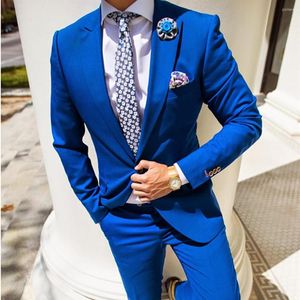 Herrdräkter ankomst Royal Blue Men's 2 -stycken skräddarsydd bröllop anpassade brudgummen tuxedos groomsman fest kostym för man jacka byxor