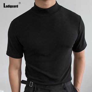 Men's T-Shirts Ladiguard Mens Mock Neck T shirt Plus Size Men Fashion Tops Short Sleeve Casual Knitted Pullovers Sexy Male clothing 230321