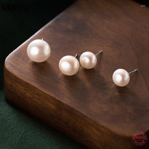 Stud Earrings 1 Pair Simple Different Size Fresh Water Round Pearl For Girls 925 Sterling Silver Birthday Gifts Jewelry