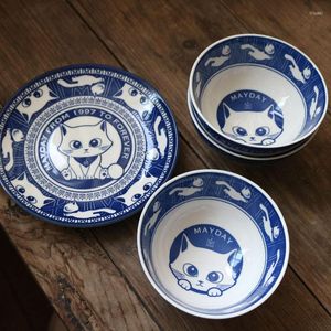 Bowls Blue Kitty Princess Ceramic Cartoon Rrice Bowl Small Plate