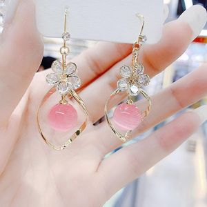 Hoopörhängen Korean Women's Stud 2023 Opal Temperament Ear Hook Zircon Flower Long Tassel