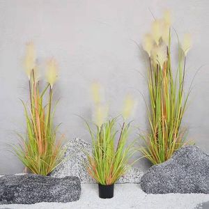 Flores decorativas Planta artificial Reed Grass Green em vasos de estar varanda Bolconia Decoração Fake Ornaments Bonsai Tail de cachorro