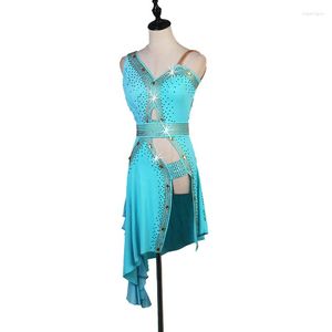 Bühne tragen Sexy Latin Dance Fransen Kleid Wettbewerb Hüfte Hohl Hohe Vent Rock Cha Rumba Samba Salsa Dunkelgrün Qualität LQ176