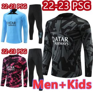 Survêtement Chandal PSGs Mbappe Trainingsanzüge Trainingsanzug Fußball-Sets Halbreißverschluss Jacke Kit Weste 2022 2023 Messis hochwertige Herren-Kinder-Jogging-Kinder-Fußballhosen