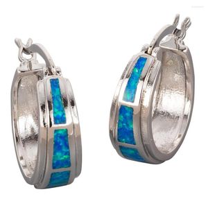 Hoop Earrings KONGMOON Wide Ocean Blue Fire Opal Silver Plated Jewelry For Women Snap Closure