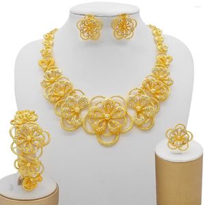 Necklace Earrings Set Nigeria Gold Color For Women Luxury Bracelet Ring India African Wedding Gifts Ethiopia