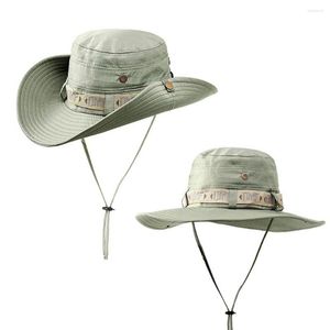 Chapéus de aba larga anti-UV Big Big Fisherman Hat Men Lightweight Sun Sun Ajuste String Outdoor