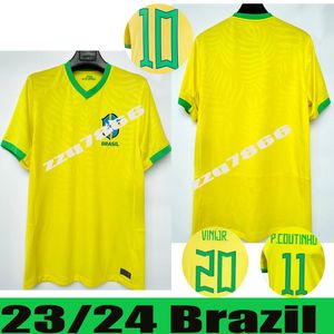 2023 Brasils Vini Jr. Soccer Jersey Brasil Casemiro 23 24 National Team G.Jesus P.Coutinho Home Away Men Kids Kit L.Paqueta T.Silva Pele Marcelo Football Shirt Uniform