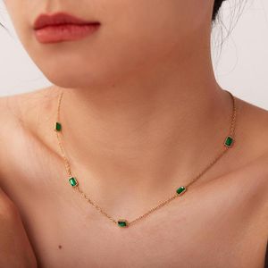 Chains Uworld Dainty 14k Gold Plated Jewelry Green Cubic Zirconia Necklace Stainless Steel Rectangle Choker For Women