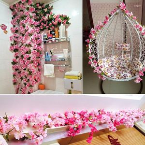 Decorative Flowers Sakura Cherry Blossom Rattan Wedding Arch Decoration Vine Artificial Home Decor DIY Silk Ivy Wall Hanging Garland Wreath