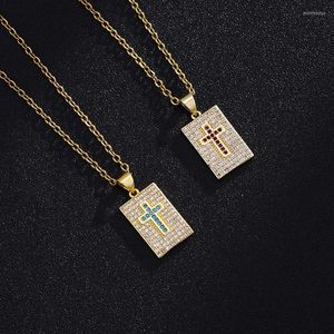 Pendant Necklaces Europe And America Small Cross Cubic Zircon Necklace For Women Stainless Steel Chain Fashion Religion Jewelry