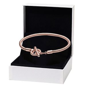 18K Rose Gold T-Bar Snake Chain Bracelet for Pandora Real Sterling Silver Hand chain designer Jewelry For Women designer Gift Wedding Bracelets with Original Box