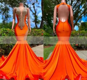 Modest African Sparkly paljetter långärmad promklänningar 2023 Deep V Neck Long Illusion Black Girl Mermaid Evening Dress Party Gowns BC15130