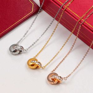 Necklaces Strands Strings Tiktok C Home Double loop LOVE Necklace 18k Gold Plated Pancake Pendant Full Diamond Collar Chain Does Not Fade