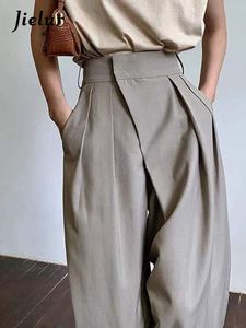 Pantaloni da donna Capris Jielur Khaki Pantaloni da donna a gamba larga Pantaloni larghi classici Pantaloni da donna eleganti da ufficio vintage Pantaloni da lavoro femminili a vita alta 230321