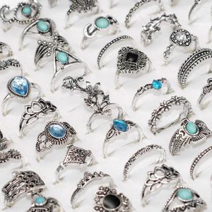 Küme halkaları toplu lot 60pcs stil karışımı bohemia taş vintage kadın lüks cazibe ayarlanabilir hediyeler mücevher parmak aksesuarları toptan