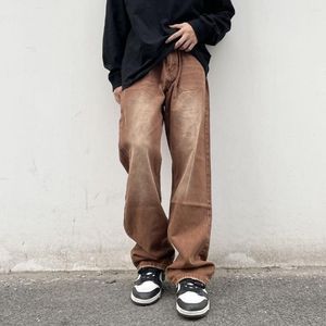 Męskie dżinsy brązowe worki mody mody retro swobodne szerokie nogawki luźne strej hopowe proste dżinsowe spodnie męskie spodnie