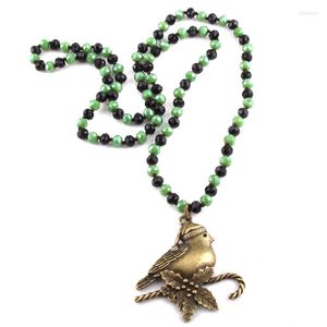 Pendant Necklaces MOODPC Fashion Glass Long Knotted Crystal Alloy Xmas Bird Women Ethnic Necklace