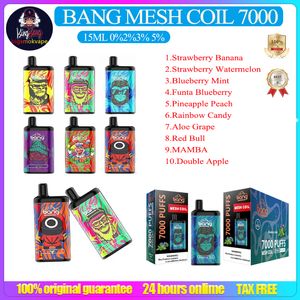 Original Bang Mesh Coil 7000 Puffs Disposable Vape Bang Vapes Vape Puffs 7000 0% 2% 3% 5% Pod E Cigarette Devices Rechargeable Battery 850mAh 15ml