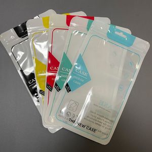 12*21 cm transparent klar blixtlåsväska med hanghål för iPhone 14 13 8 7 6S plus fall täcker detaljhandelspåse för Samsung S9 S10 -fodral