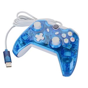 Crystal Color with LED Light Game Controller USB Gaming Wired Controller Joysticks för X-One Blue