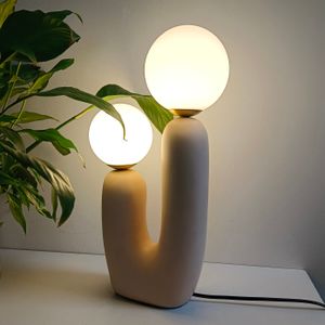 Green Pink Resin Table Lamp Double Frosted Glass Ball Nordic Creativity Bedroom LED Lighting Study Living Room Decoration Desk light