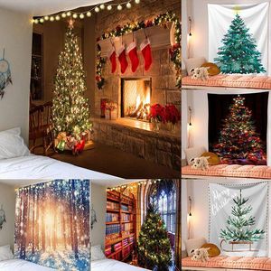 Tapestries Christmas Tree Wall Hanging Tapestry Background Cloth Decoration Mural Towel Blanket Home Decor Polyester Print Art