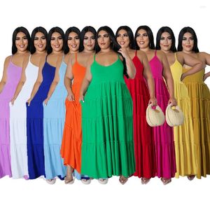 Casual Dresses Summer 2023 Women Plus Size Clothing Sexig Halter Camisole Dress Chic PLEATDED ELEGANT MAXI LONG