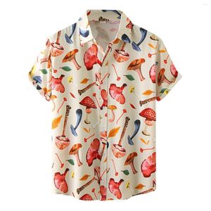 Camisas casuais masculinas 2023 camisa havaiana de verão 3D Camiseta retro Mushroom Manuve Man Camisa Férias Casua Beach Tops