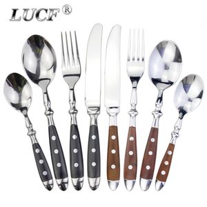 Geschirr-Sets LUCF Klassisch-elegante Harznieten-Griff-Stil-Edelstahl-Westernbesteck 4-in-1-Set Zarte Utensilien für Zuhause 230321