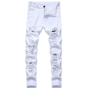 Herren Jeans Herren Weiße Jeans Mode Hip Hop Ripped Skinny Herren Denim Hosen Slim Fit Stretch Distressed Zip Herren Jean Hosen Hohe Qualität 230321