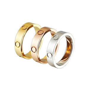 Anel de amor de ouro fashion anel de parafuso masculino e feminino festa de casamento titânio aço rosa jóias de prata para amantes anéis de casal anéis de designer presente tamanho 5-11 Largura 4-6mm