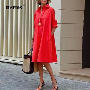 Casual Dresses Autumn Simple Shirt Dress Casual Solid Color Long Sleeves Fashion Turn-Down Collar Elegant Pocket Streetwear Female Dresses 230321