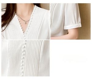 Women's Blouses & Shirts 2023 V-Neck Chiffon Blouse Shirt Women Top Femme Short Sleeve White Tops Blusas Mujer De Moda