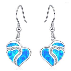 Kolczyki Dangle 2023 Przyjazd Blue Opal Drop For Women Srebrny kolor serca Rhinestone Earring Wedding Boho Biżuteria