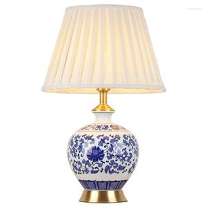 Lampy stołowe Niebieskie i białe porcelanowe lampy sypialni Dekorowanie Europejskie Nowoczesne chińskie biurko ceramiczne Light 190180