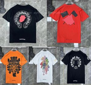 Erkek Tshirts Moda Erkek Kadın Klasik T Shirt Marka Ch Beyaz Kısa Kazak Günlük Kabartmalı Mektup At Nalı Sanskrit Çapraz Desen Tasarımcıları Pembe Tsh