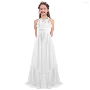 Flickaklänningar Chiffon Princess Flower Summer ärmlösa paljetterade barn för flickor Pageant Wedding Birthday Party Dress