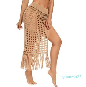 Summer bikini cover-ups beachwear skirts stcy1329 women Sexy Perspective hollowed out knitted skirt slit tassel degree beach skirt swim casual outfit equipment 33