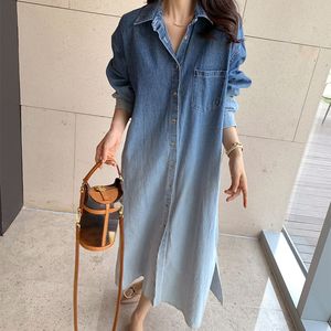 Abiti casual Giappone Harajuku Chic abito lungo in denim con bottoni donna autunno inverno moda casual streetwear Lady Jean abiti all'ingrosso 230321