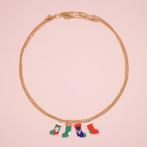 Catene Go2Boho Collana con ciondolo a forma di calzino natalizio per donna Gioielli chocker con ciondolo a catena in acciaio inossidabile color oro