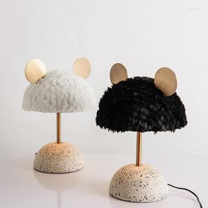 Table Lamps Nordic Design Individual Fluffy Lamp Marble Base Led E27 Animal Desk Lights Living Room Bedroom Princess/Children's