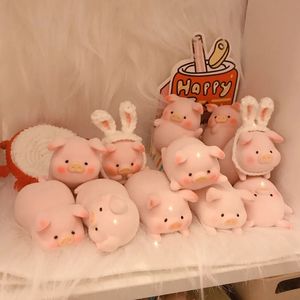 Dekoratif nesneler figürinler sevimli pembe domuz süsleri kawaii pvc hayvan oyuncakları masaüstü mini model güzel bebek simülasyon figür araba dekor 230321