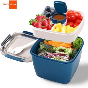 Lunchboxen Tragbare Salatbehälterschüssel 2 Fächer mit großer Bento-Schalenbox für Lebensmittel 230320