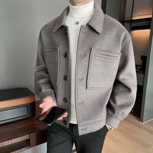 Lã de lã masculina Misture o estilo britânico de inverno de lã de lã curta moda quente bolso casual jaqueta de pano de rua solta s3xl 230320