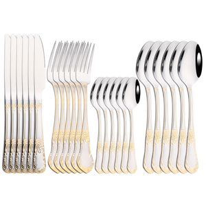 Servis uppsättningar 6 Människor Vintage Gold Cutlery 1810 Rostfritt stål Tabellskivkniv Fork TEA Silver Silver Bell Kök Flatvaror 230321