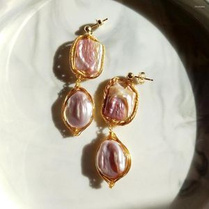 Orecchini a bottone LiiJi Unico rosa viola perla barocca d'acqua dolce geometrica in argento sterling gioielli fatti a mano di lusso