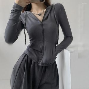 Women's T Shirts 2023 Women's Zipper Front Hooded Bodycon Tunic Sports Style Yoga Casual Long Sleeve Coat Jacket Plus Size SML