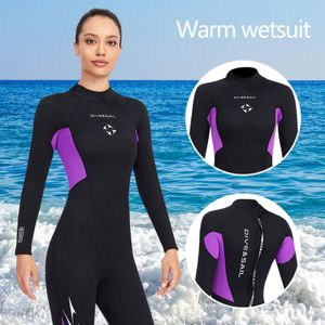 Roupas de mergulho secas roupas de neoprene de 3 mm Ternos de mergulho de mergulho de corpo inteiro para mulheres Snorkeling Surf Swimming Manga longa Mantenha quente para esportes aquáticos 230320