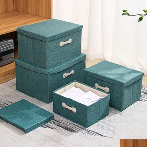 Boxes Storage# Larger Collapsible Storage With Lids Fabric Decorative Bins Cubes Organizer Containers Baskets Handles Divider For Dh0Gi